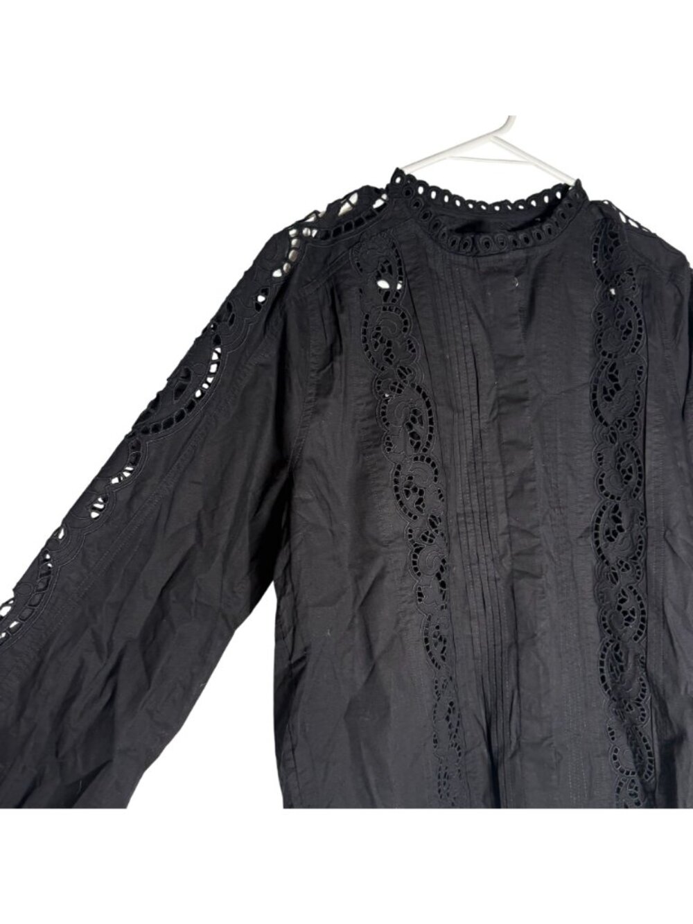 Madewell Lace-Inset Pintucked Button-Up Top Women's Size Small in Jet Black NWT! - Picture 3 of 5
